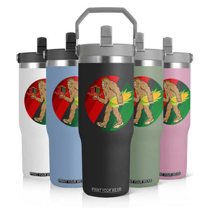 African American Holiday Gift Flip Straw Tumbler Retro Sunset Bigfoot With Kwanzaa Candle - Print Your Wear