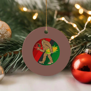 African American Holiday Gift Ceramic Ornament Retro Sunset Bigfoot With Kwanzaa Candle - Print Your Wear