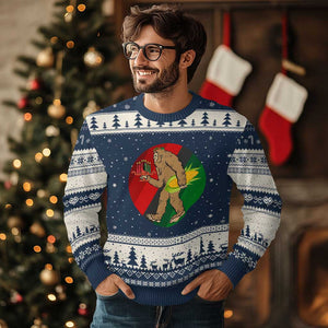 African American Holiday Gift Ugly Christmas Sweater Retro Sunset Bigfoot With Kwanzaa Candle TS12 Navy Beige Print Your Wear