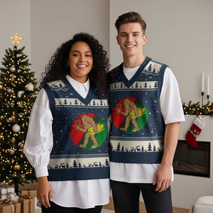African American Holiday Gift V-Neck Knit Sweater Vest Retro Sunset Bigfoot With Kwanzaa Candle TS12 Navy Beige Print Your Wear