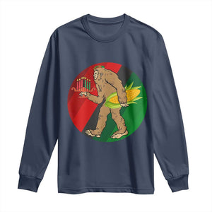 African American Holiday Gift Long Sleeve Shirt Retro Sunset Bigfoot With Kwanzaa Candle TS12 Navy Print Your Wear