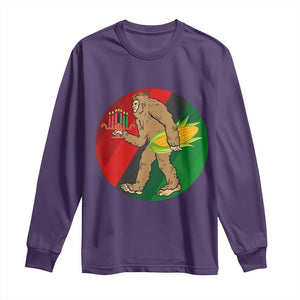African American Holiday Gift Long Sleeve Shirt Retro Sunset Bigfoot With Kwanzaa Candle - Print Your Wear