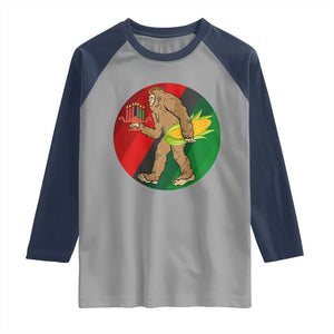 African American Holiday Gift Raglan Shirt Retro Sunset Bigfoot With Kwanzaa Candle TS12 Sport Gray Navy Print Your Wear
