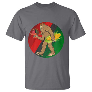 African American Holiday Gift T Shirt Retro Sunset Bigfoot With Kwanzaa Candle TS12 Charcoal Print Your Wear