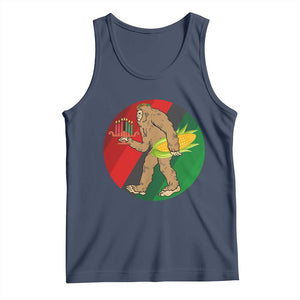 African American Holiday Gift Tank Top Retro Sunset Bigfoot With Kwanzaa Candle TS12 Navy Print Your Wear