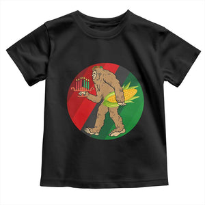 African American Holiday Gift Toddler T Shirt Retro Sunset Bigfoot With Kwanzaa Candle - Print Your Wear