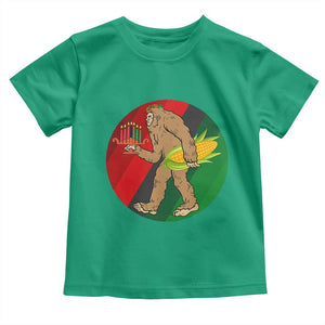 African American Holiday Gift Toddler T Shirt Retro Sunset Bigfoot With Kwanzaa Candle - Print Your Wear