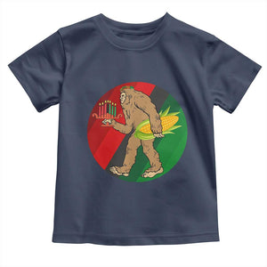 African American Holiday Gift Toddler T Shirt Retro Sunset Bigfoot With Kwanzaa Candle TS12 Navy Print Your Wear