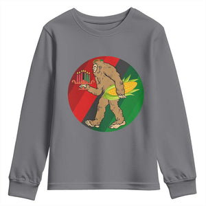 African American Holiday Gift Youth Sweatshirt Retro Sunset Bigfoot With Kwanzaa Candle TS12 Charcoal Print Your Wear