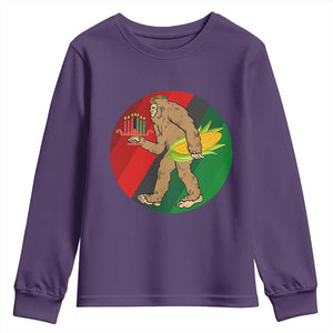 African American Holiday Gift Youth Sweatshirt Retro Sunset Bigfoot With Kwanzaa Candle - Print Your Wear