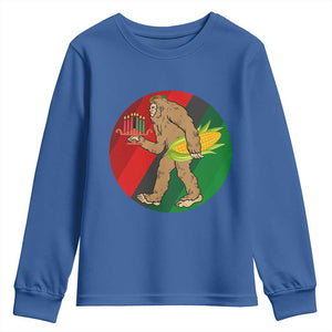 African American Holiday Gift Youth Sweatshirt Retro Sunset Bigfoot With Kwanzaa Candle - Print Your Wear