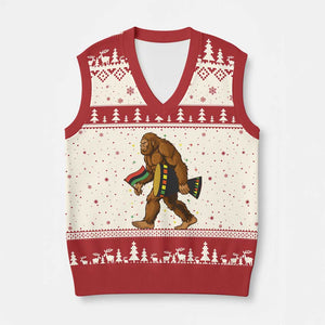 Funny Kwanzaa Bigfoot Lover V-Neck Knit Sweater Vest African American Holiday Gift - Print Your Wear