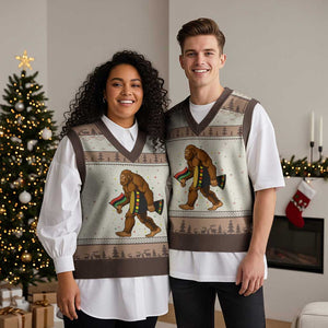 Funny Kwanzaa Bigfoot Lover V-Neck Knit Sweater Vest African American Holiday Gift - Print Your Wear