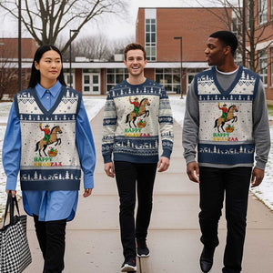 Happy Kwanzaa Cowboy V-Neck Knit Sweater Vest Funny African Holiday Gift - Print Your Wear