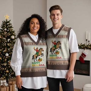 Happy Kwanzaa Cowboy V-Neck Knit Sweater Vest Funny African Holiday Gift - Print Your Wear