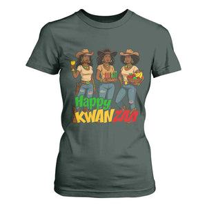 Happy Kwanzaa Cowgirl T Shirt For Women Festival Of Lights African Heritage Gift TS12 Dark Forest Green Print Your Wear