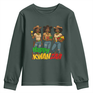 Happy Kwanzaa Cowgirl Youth Sweatshirt Festival Of Lights African Heritage Gift TS12 Dark Forest Green Print Your Wear