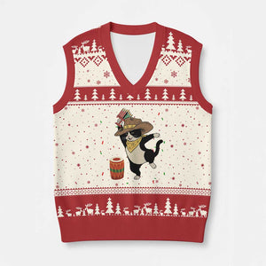 Funny Kwanzaa Cowcat Dance V-Neck Knit Sweater Vest Festival Of Lights African Heritage Gift - Print Your Wear