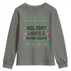 Christmas Lights For Human Rights Youth Sweatshirt Equality Supporter Gift TS12 Military Green Print Your Wear