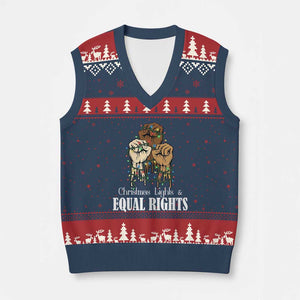 Xmas Lights And Equal Rights V-Neck Knit Sweater Vest Diversity Xmas Gift TS12 Navy Red Print Your Wear