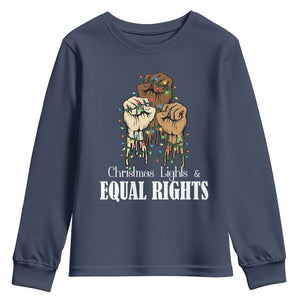 Christmas Lights And Equal Rights Youth Sweatshirt Diversity Xmas Gift TS12 Navy Print Your Wear