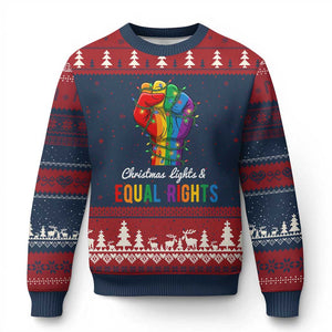 Xmas Lights Equal Rights Ugly Christmas Sweater LGBT Hands Supporter Gift TS12 Navy Red Print Your Wear