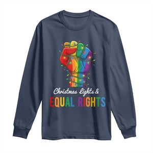 Christmas Lights Equal Rights Long Sleeve Shirt LGBT Hands Supporter Gift TS12 Navy Print Your Wear