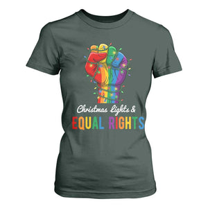 Christmas Lights Equal Rights T Shirt For Women LGBT Hands Supporter Gift TS12 Dark Forest Green Print Your Wear