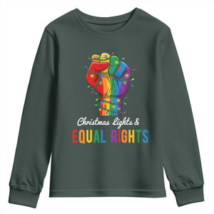 Christmas Lights Equal Rights Youth Sweatshirt LGBT Hands Supporter Gift TS12 Dark Forest Green Print Your Wear