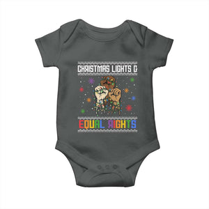 Christmas Lights And Equal Rights Ugly Sweater Baby Onesie Xmas Activism Gift TS12 Dark Heather Print Your Wear