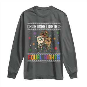 Christmas Lights And Equal Rights Ugly Sweater Long Sleeve Shirt Xmas Activism Gift TS12 Dark Heather Print Your Wear