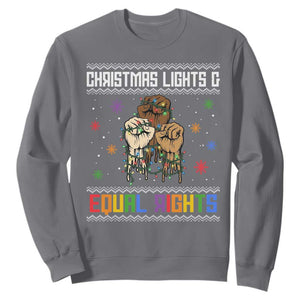 Christmas Lights And Equal Rights Ugly Sweater Sweatshirt Xmas Activism Gift TS12 Charcoal Print Your Wear