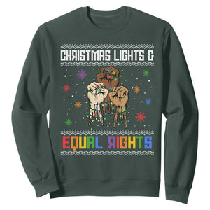 Christmas Lights And Equal Rights Ugly Sweater Sweatshirt Xmas Activism Gift TS12 Dark Forest Green Print Your Wear
