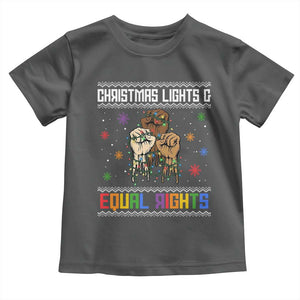 Christmas Lights And Equal Rights Ugly Sweater Toddler T Shirt Xmas Activism Gift TS12 Dark Heather Print Your Wear