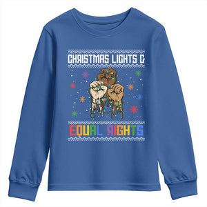 Christmas Lights And Equal Rights Ugly Sweater Youth Sweatshirt Xmas Activism Gift TS12 Royal Blue Print Your Wear