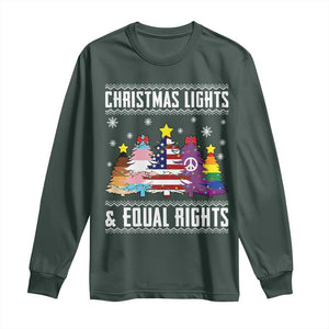 Xmas Lights Equal Rights Ugly Sweater Activism Gift Long Sleeve Shirt TS12 Dark Forest Green Print Your Wear