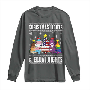 Xmas Lights Equal Rights Ugly Sweater Activism Gift Long Sleeve Shirt TS12 Dark Heather Print Your Wear