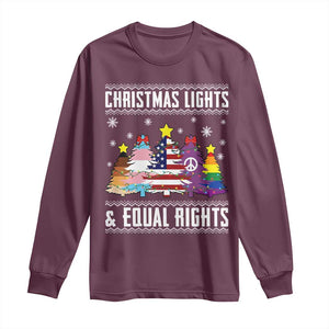 Xmas Lights Equal Rights Ugly Sweater Activism Gift Long Sleeve Shirt TS12 Maroon Print Your Wear