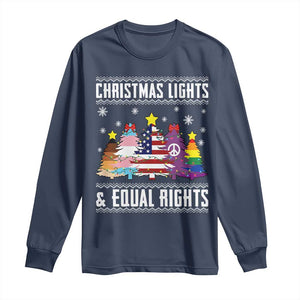 Xmas Lights Equal Rights Ugly Sweater Activism Gift Long Sleeve Shirt TS12 Navy Print Your Wear