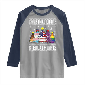 Xmas Lights Equal Rights Ugly Sweater Activism Gift Raglan Shirt TS12 Sport Gray Navy Print Your Wear