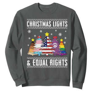 Xmas Lights Equal Rights Ugly Sweater Activism Gift Sweatshirt TS12 Dark Heather Print Your Wear
