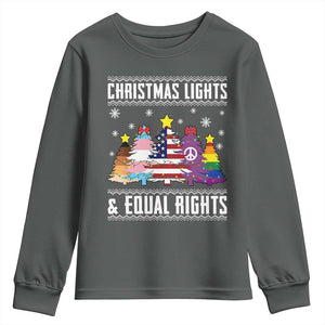 Xmas Lights Equal Rights Ugly Sweater Activism Gift Youth Sweatshirt TS12 Dark Heather Print Your Wear
