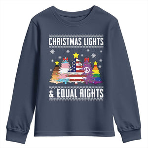 Xmas Lights Equal Rights Ugly Sweater Activism Gift Youth Sweatshirt TS12 Navy Print Your Wear