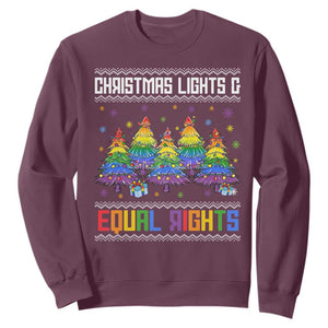 Christmas Equality Lights Ugly Sweater Sweatshirt Xmas Activism Gift TS12 Maroon Print Your Wear
