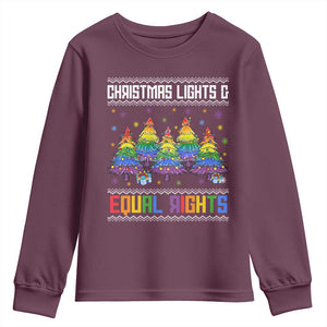 Christmas Equality Lights Ugly Sweater Youth Sweatshirt Xmas Activism Gift TS12 Maroon Print Your Wear
