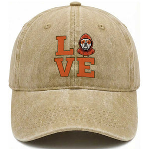 Love Vintage Cool Bulldog Washed Cotton Baseball Cap Game Day Dog Lover TS12 Print Your Wear