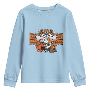 Funny Bulldog Football Lover Youth Sweatshirt Game Day Fan Lifestyle TS12 Light Blue Print Your Wear