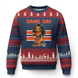 Funny Game Day Cute Girl Ugly Christmas Sweater Midwest Football Player Gift TS12 Navy Red Print Your Wear