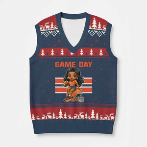 Funny Game Day Cute Girl V-Neck Knit Sweater Vest Midwest Football Player Gift TS12 Navy Red Print Your Wear