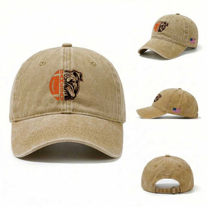 Bulldog Football Lover Washed Cotton Baseball Cap Game Day Fan Lifestyle TS12 Washed Cap Universal Fit Khaki Print Your Wear